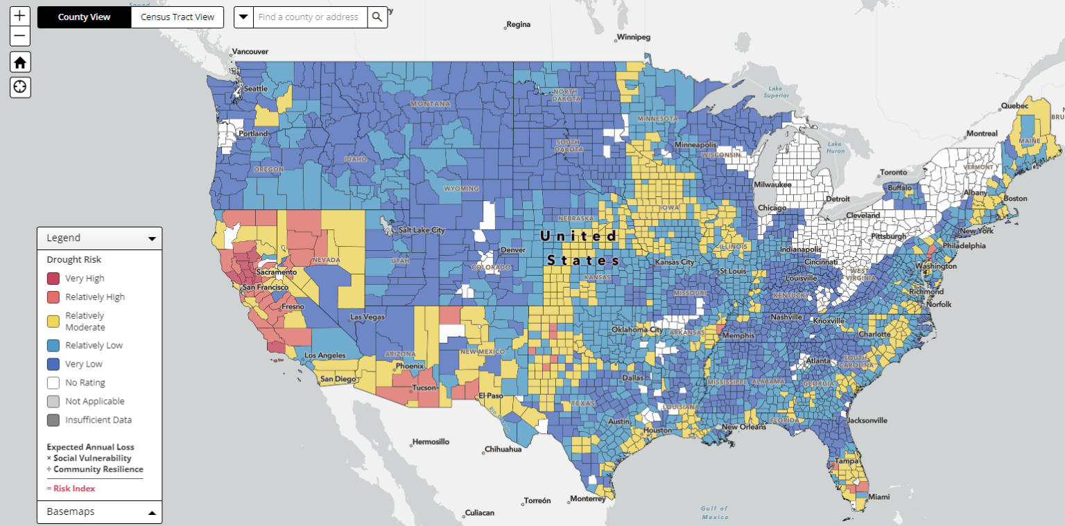 Most Vulnerable Regions In The US Natural Disasters And Risk Droughts Risk Map 1536x759 