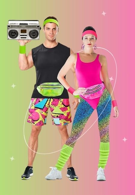 Shinymoon 2 Sets Couples 80s Workout Costume Halloween Cosplay