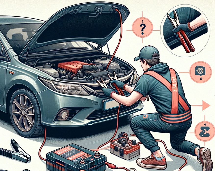 An-illustration-showing-the-steps-of-how-to-start-a-car-with-a-dead-battery-without-another-car