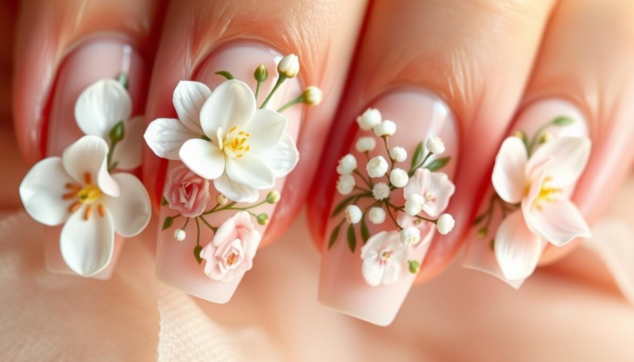 Floral Graduation Nail Art