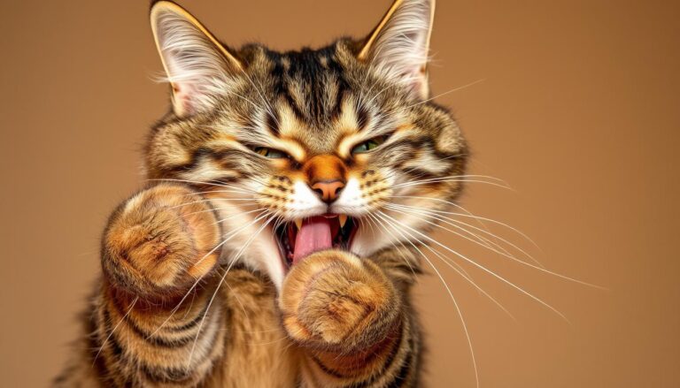 cat aggressively licking and biting himself