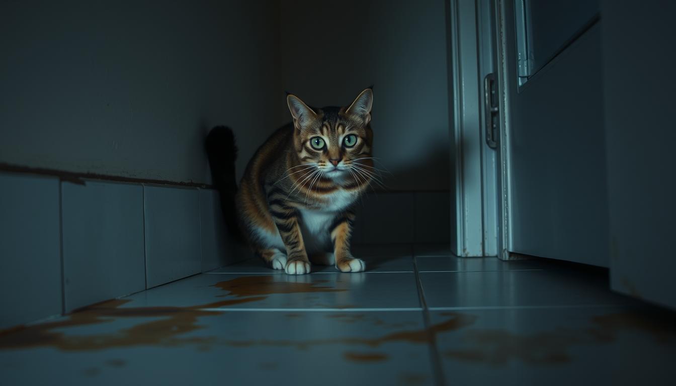 cat peeing in one corner