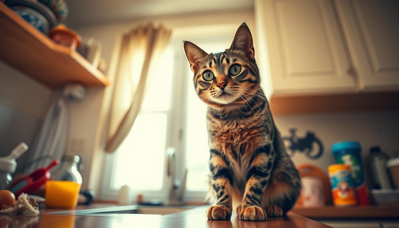 cat peeing on kitchen counter