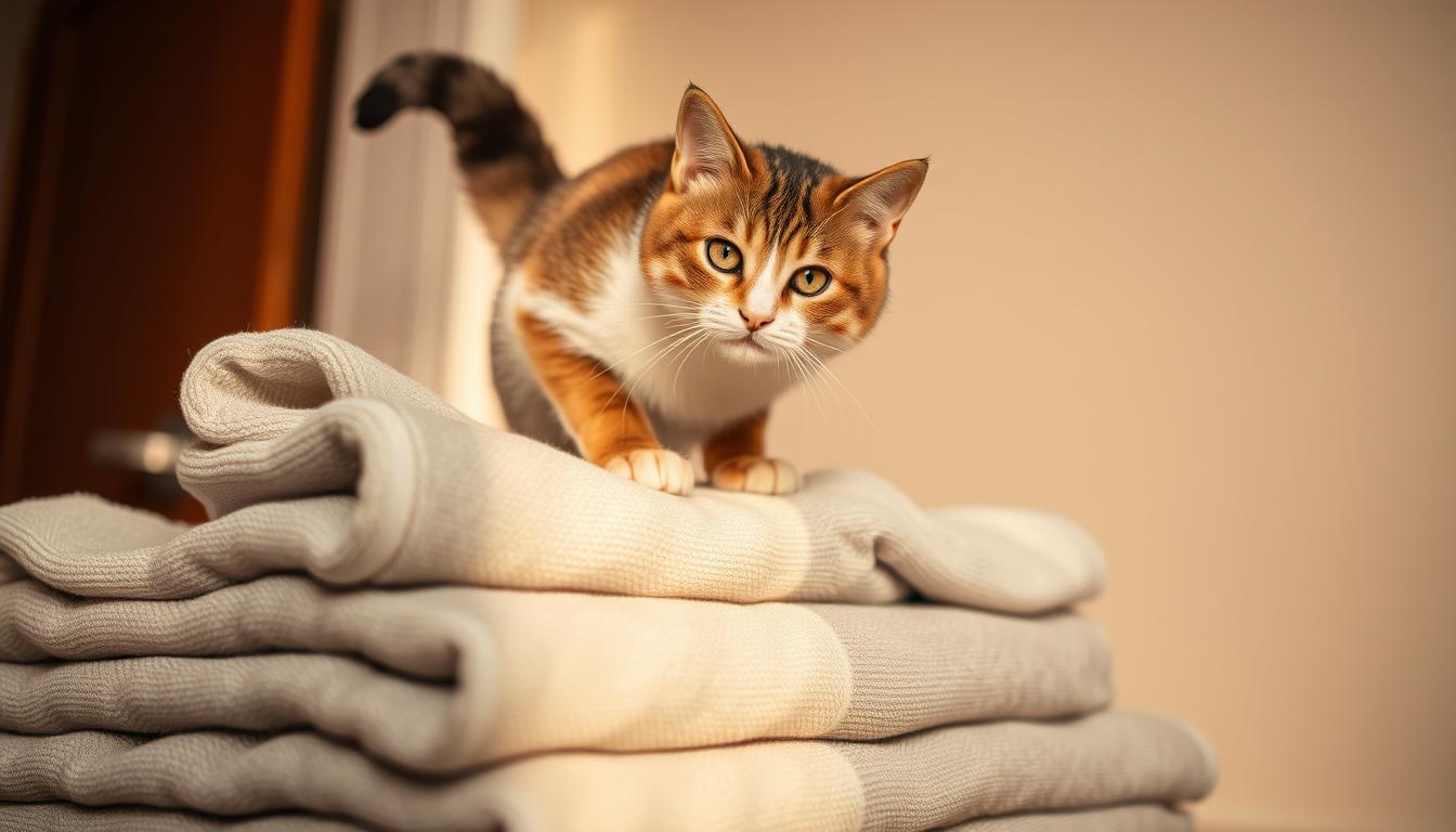 cat peeing on towels
