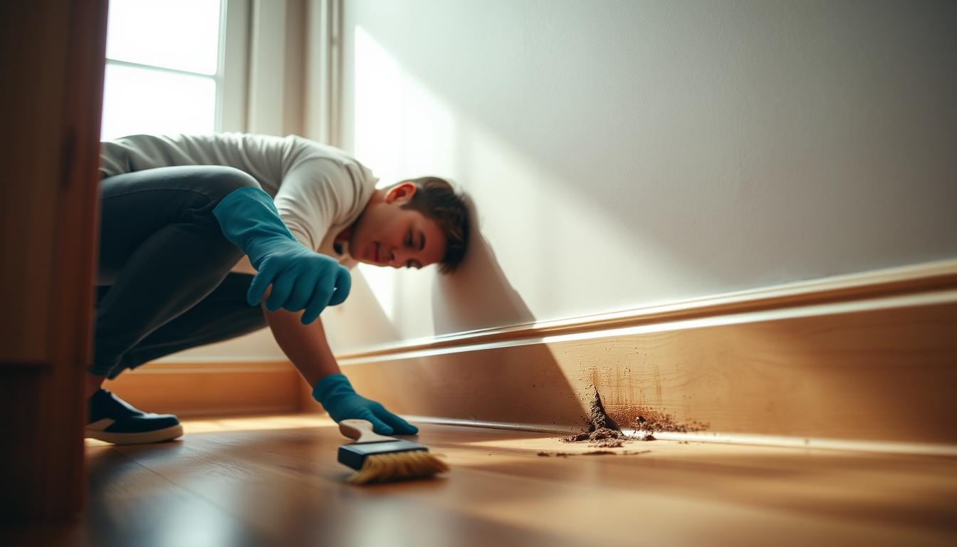cat poop from baseboards