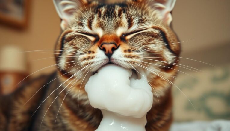cat vomiting white foam