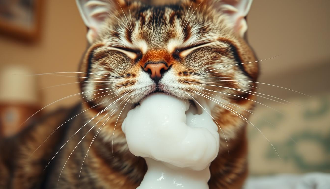 cat vomiting white foam