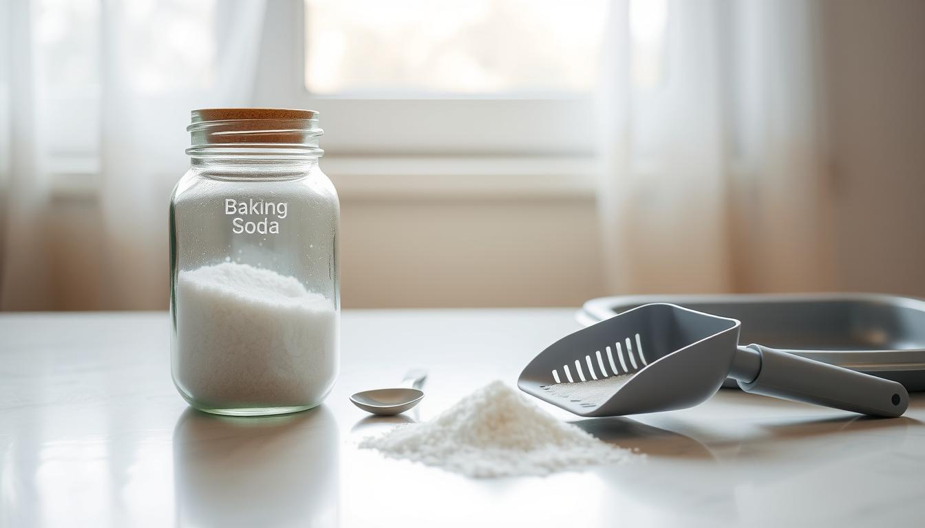 clean cat litter box with baking soda