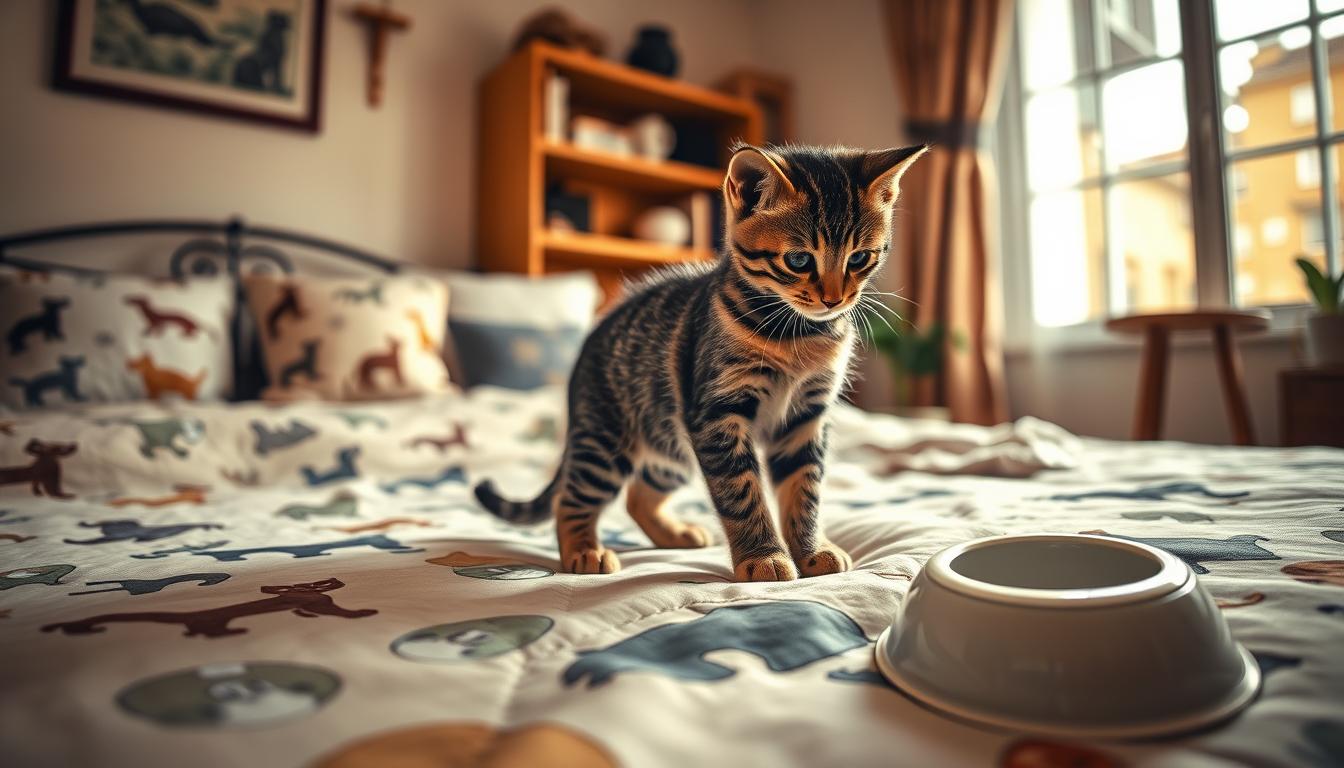 why is my kitten peeing on bed