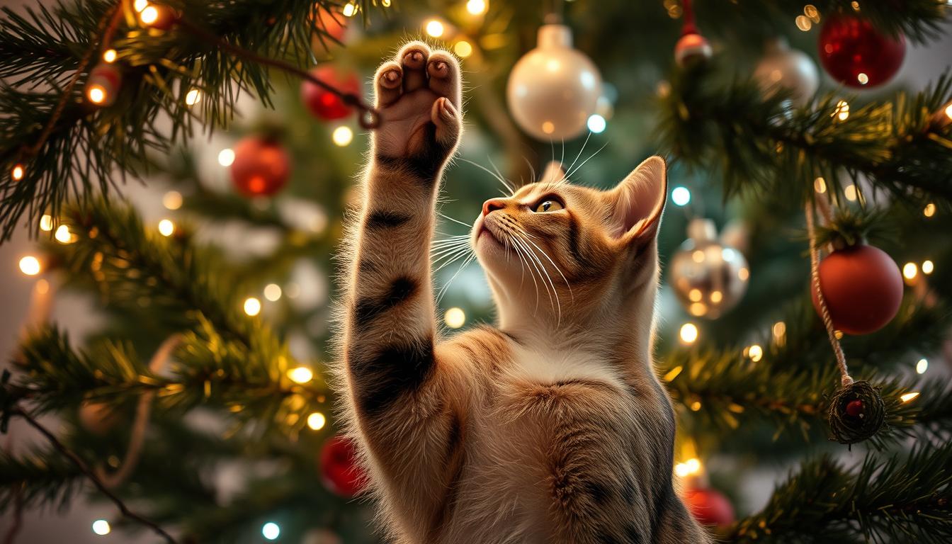 cat peeing on christmas tree