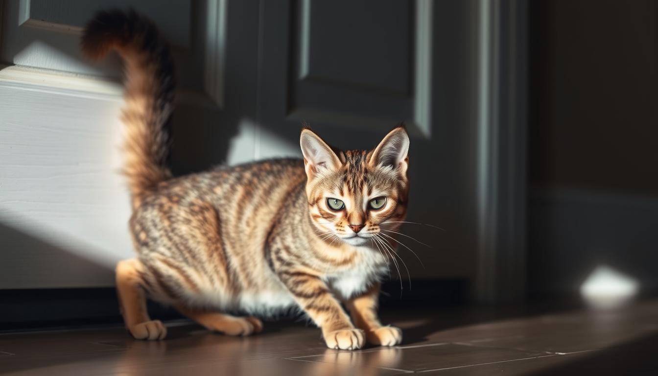 cat pooping at front door