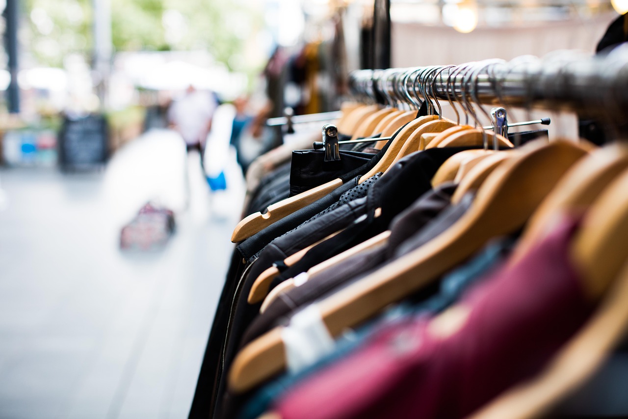 Retail clothing store with sale tags