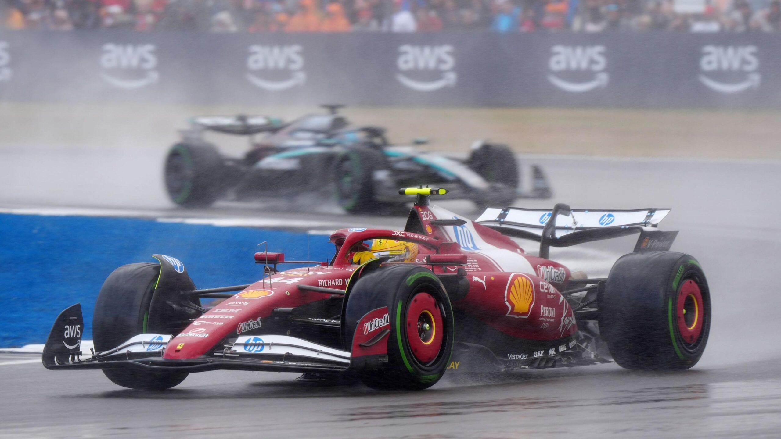 Hamilton's car was 'incredibly difficult to handle' in the wet conditions.
