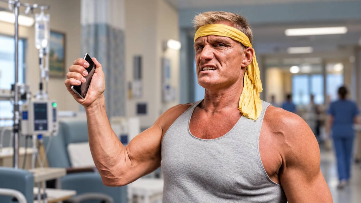 Dolph Lundgren pictured in a hospital treatment setting.
