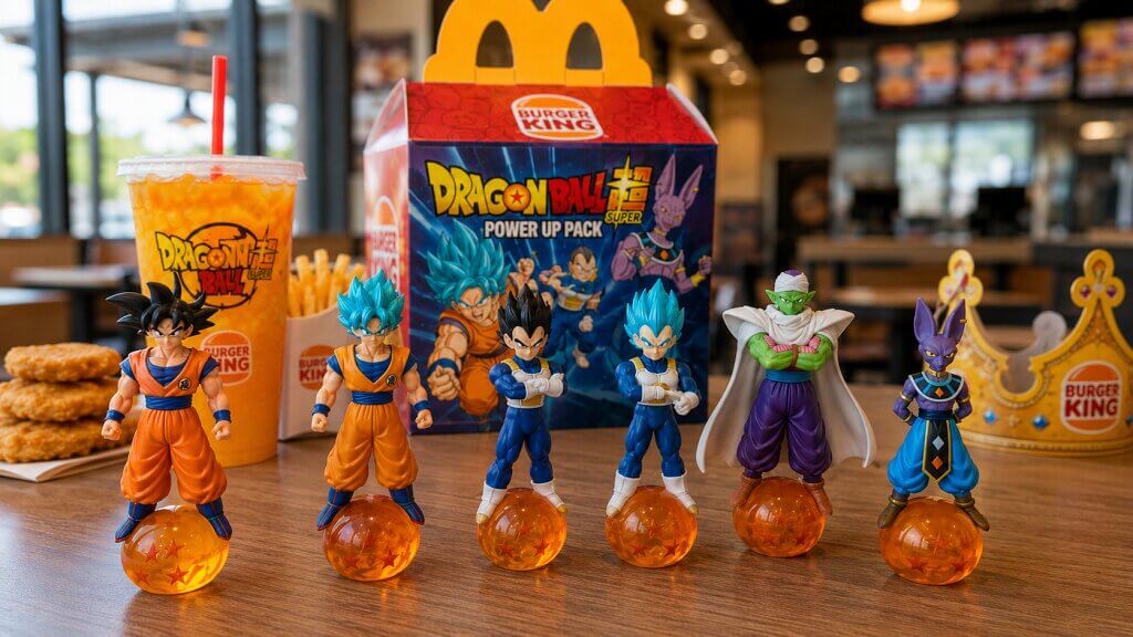 Adult fan opening a Dragon Ball Super Burger King meal and holding a Beerus figure
