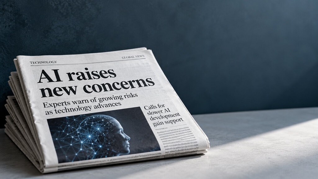 Newspaper front page reporting growing concerns over advanced AI risks